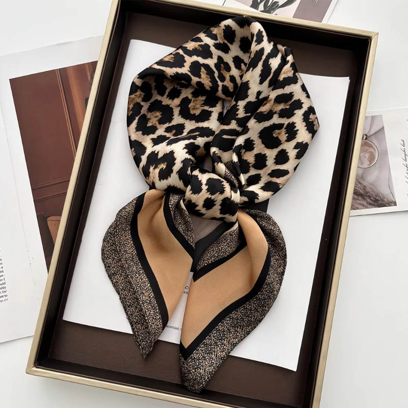 Ascot Neck Scarf - Luxury Leopard Print Female Satin Neck