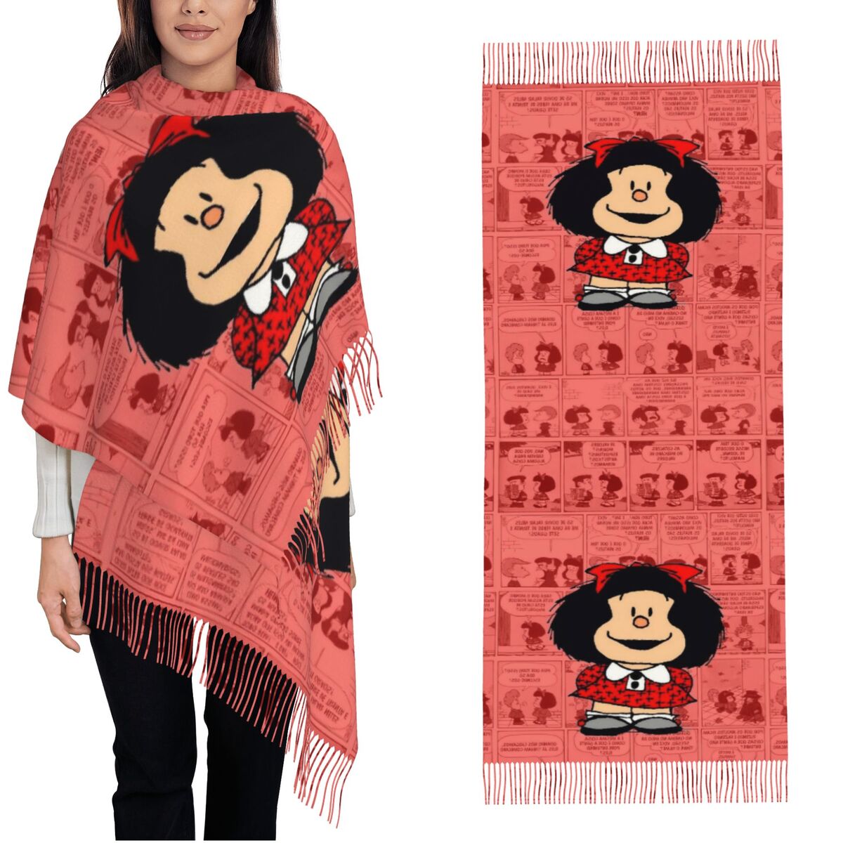 Women's Tassel Scarf Mafaldas  - Pashmina Wrap Large 评论和价格