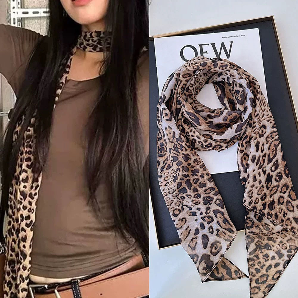 Leopard Small Long Silk Scarf  - Silk Tie Striped 评论和价格