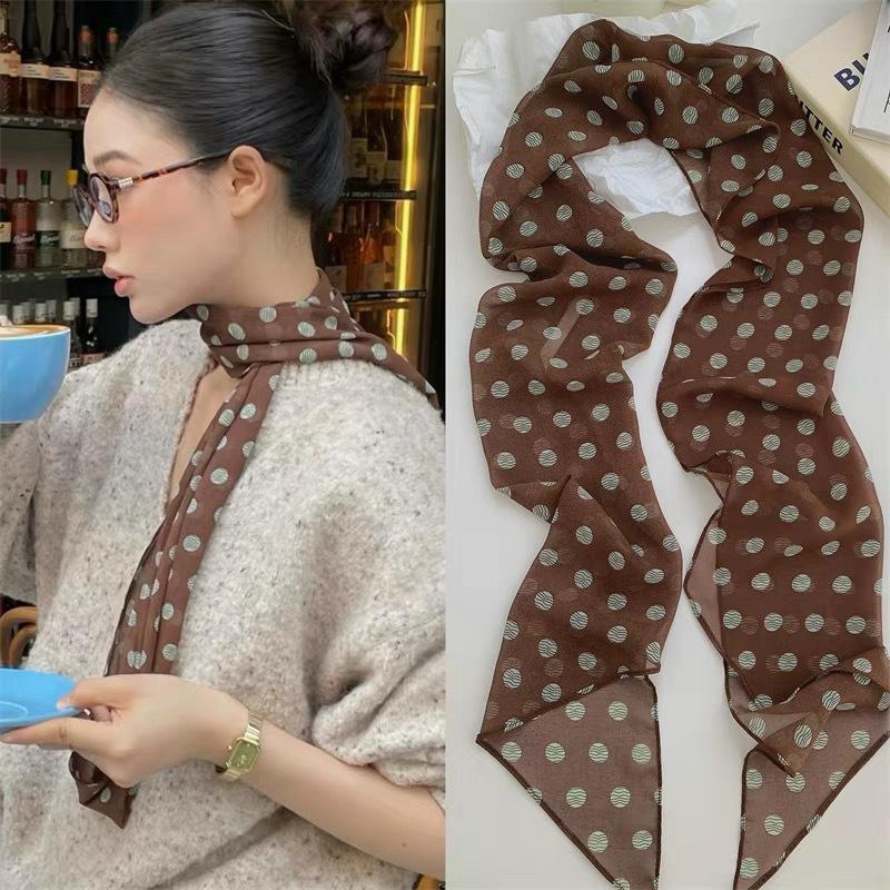 Polka Dot Floral Print Silk Sc - Head Wrap Turban 评论和价格