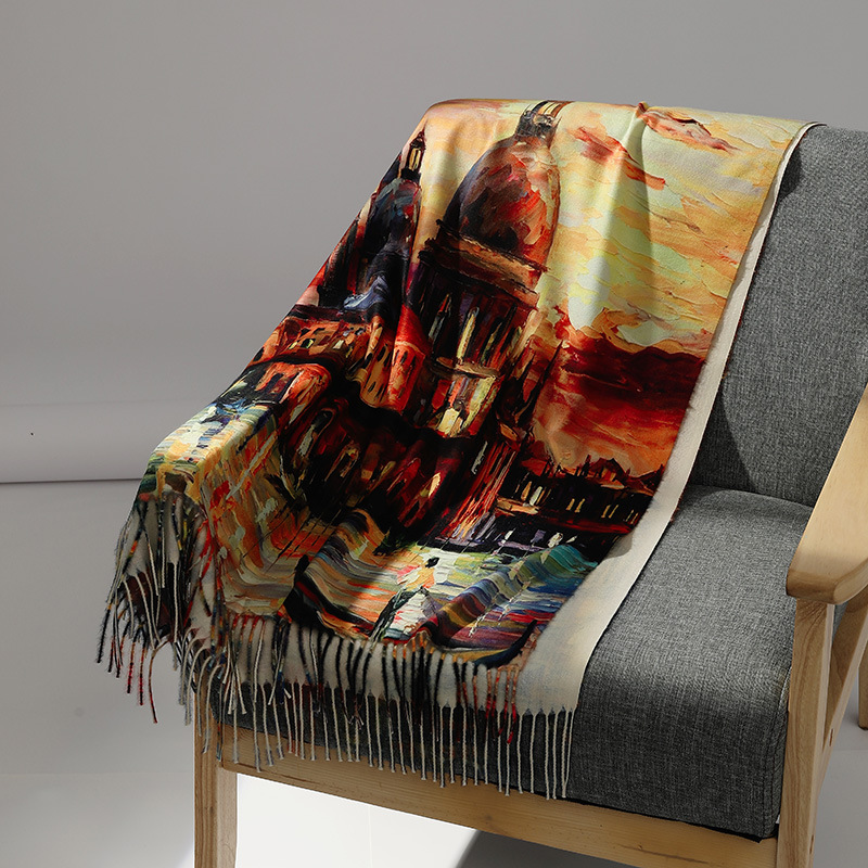 Luxury Brand Oil Painting Cash - Muffler Men Wool 评论和价格