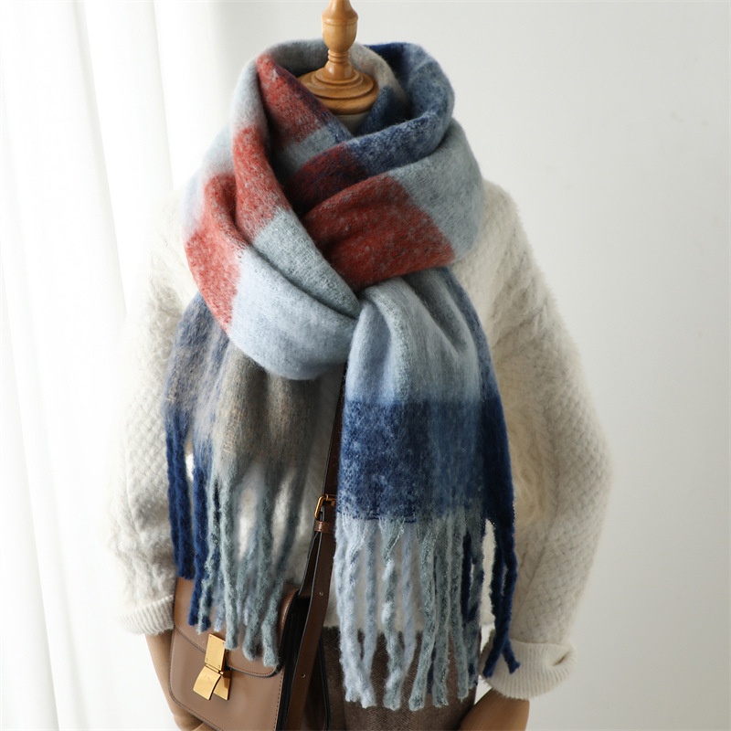 New Autumn Winter Grid Scarf W - Muffler Men Wool 评论和价格