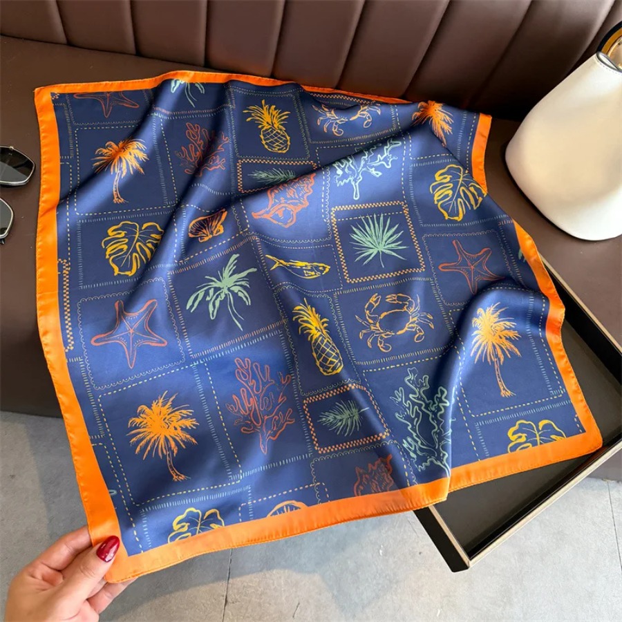 Blue Print Silk Square Scarf W - Bandana Cotton 评论和价格