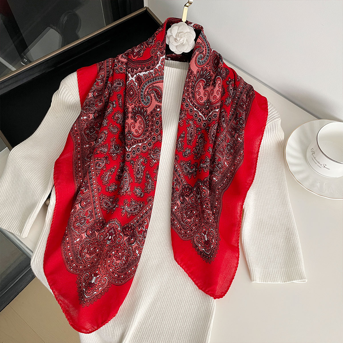 New Fashion 70X70cm Women's Sc - Bandana Cotton 评论和价格